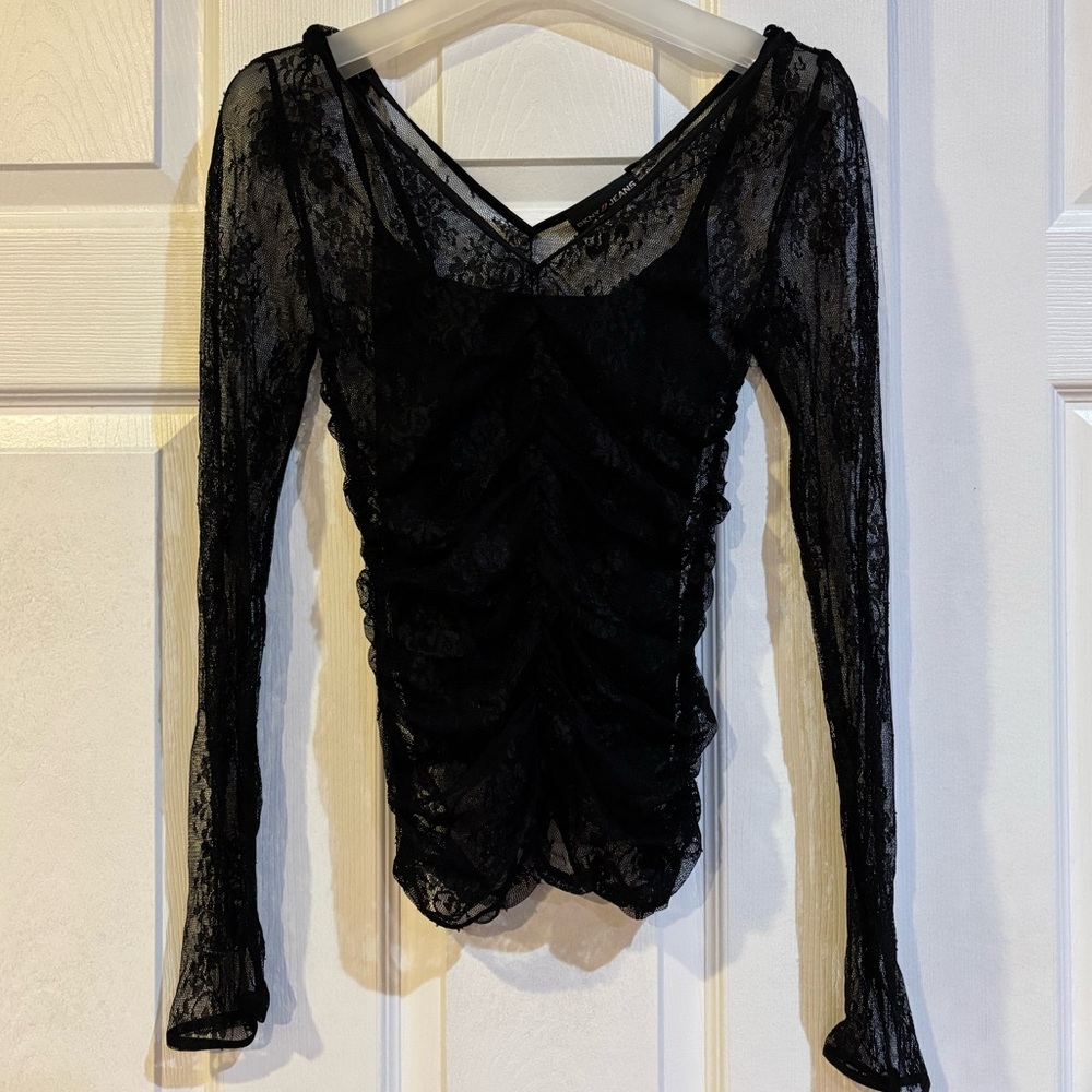 DKNY Black Sheer Lace Blouse